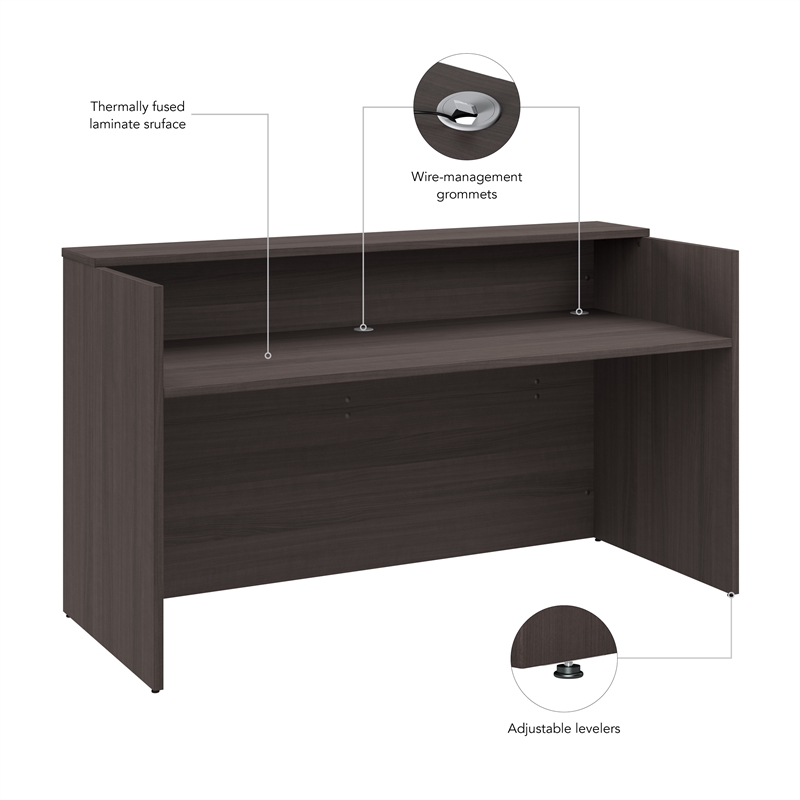 Arrive 72W x 30D Reception Desk with Shelf in Storm Gray - Engineered Wood