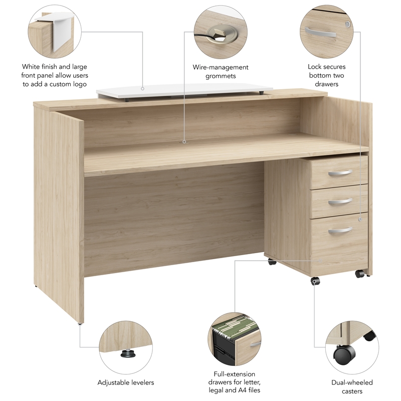 Arrive 72W x 30D Reception Desk with Drawers in Natural Elm - Engineered Wood