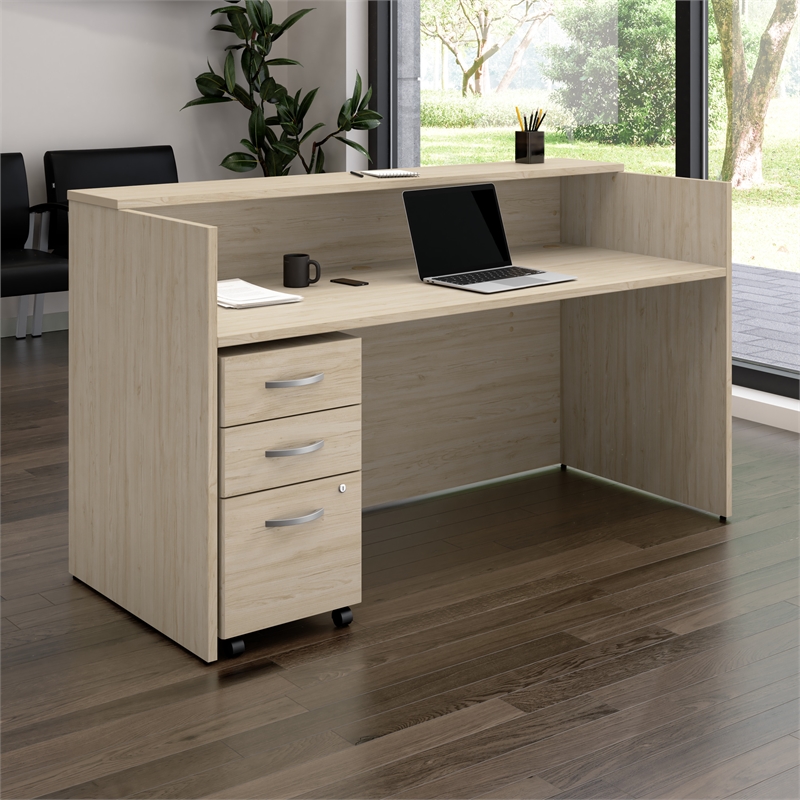 Arrive 72W x 30D Reception Desk with Drawers in Natural Elm - Engineered Wood
