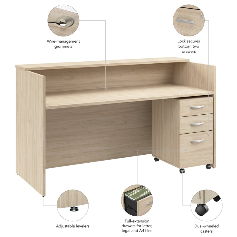 Arrive 72W x 30D Reception Desk with Drawers in Natural Elm - Engineered Wood