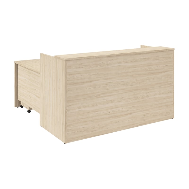 Arrive 72W x 72D L Reception Desk with Drawers in Natural Elm - Engineered Wood