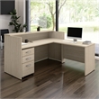 Arrive 72W x 72D L Reception Desk with Drawers in Natural Elm - Engineered Wood
