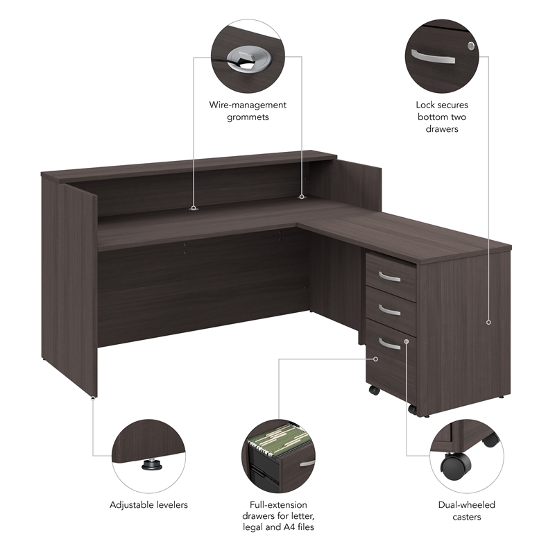 Arrive 72W x 72D L Reception Desk with Drawers in Storm Gray - Engineered Wood