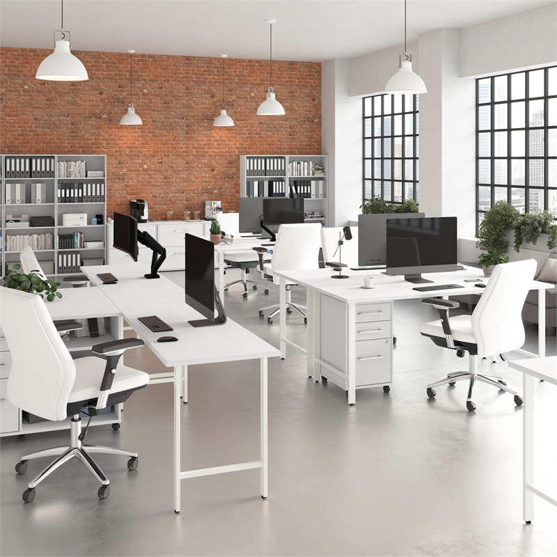 Hustle 72W x 24D L Shaped Computer Desk with Drawers in White - Engineered Wood