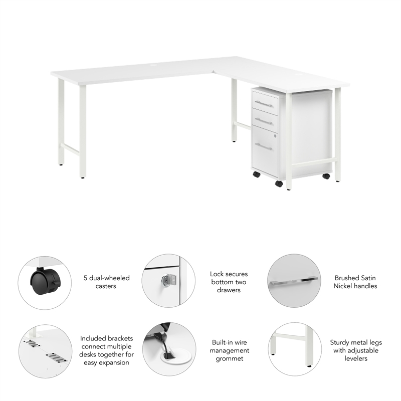 Hustle 72W x 24D L Shaped Computer Desk with Drawers in White - Engineered Wood