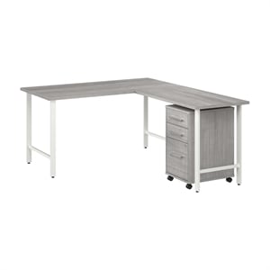 Hustle 60W x 30D L Shaped Desk with Drawers in Platinum Gray - Engineered Wood