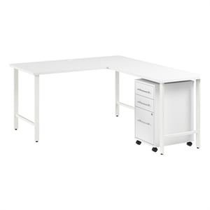 Hustle 60W x 30D L Shaped Computer Desk with Drawers in White - Engineered Wood