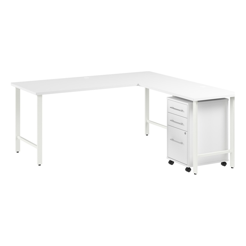 Hustle 72W x 30D L Shaped Computer Desk with Drawers in White - Engineered Wood