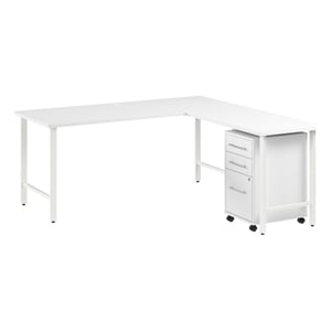 Hustle 72W x 30D L Shaped Computer Desk with Drawers in White - Engineered Wood