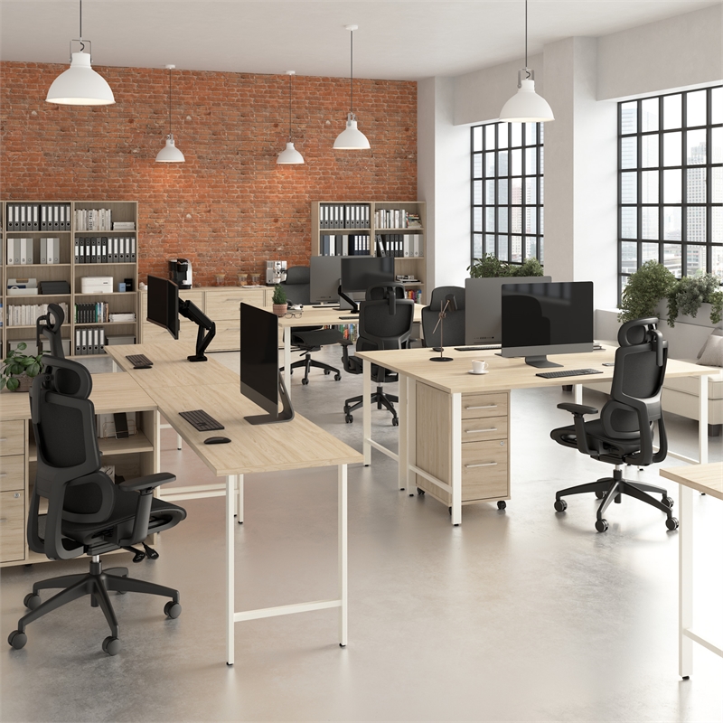 Hustle 60W Computer Desk with Storage Cabinet in Natural Elm - Engineered Wood