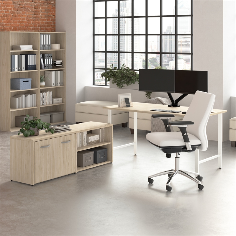 Hustle 60W Computer Desk with Storage Cabinet in Natural Elm - Engineered Wood