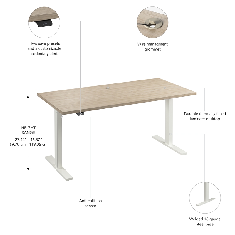 Move 60 Series 60W Adjustable Standing Desk in Natural Elm - Engineered Wood