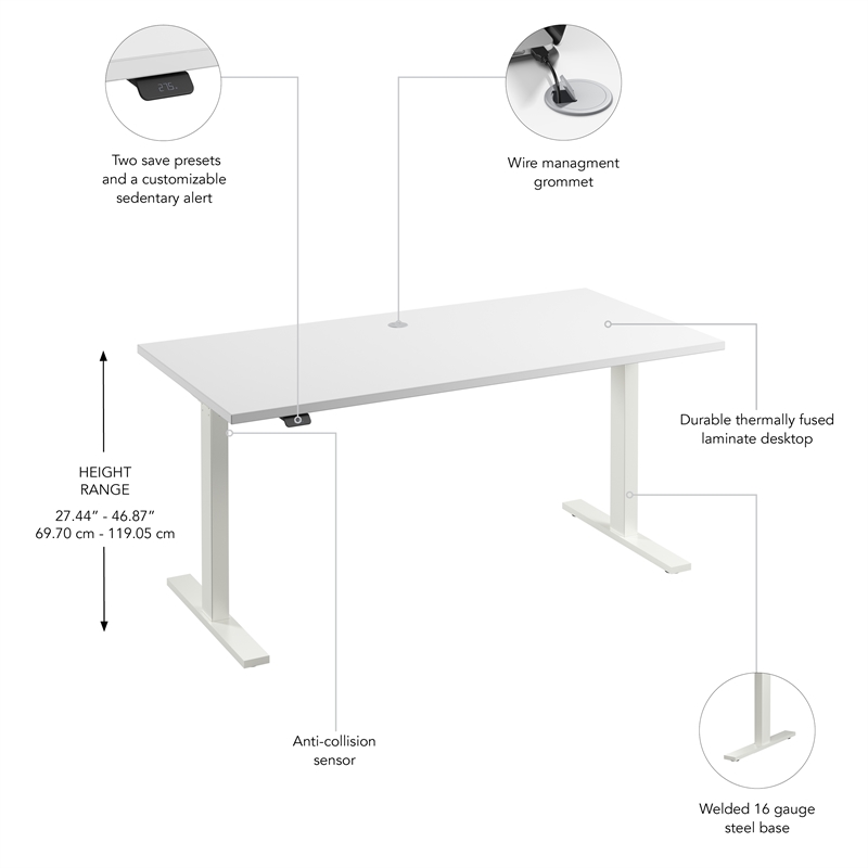Move 60 Series 60W Adjustable Standing Desk in White - Engineered Wood