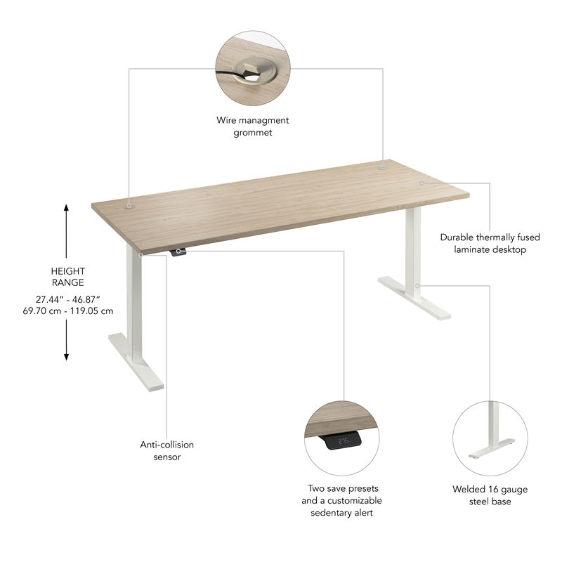 Move 60 Series 72W Adjustable Standing Desk in Natural Elm - Engineered Wood