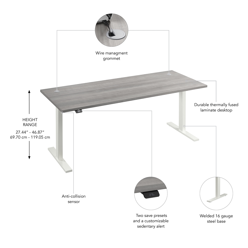 Move 60 Series 72W Adjustable Standing Desk in Platinum Gray - Engineered Wood