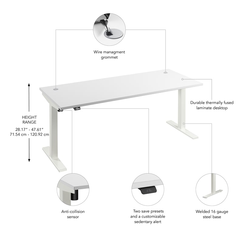 Move 40 Series 72W Adjustable Standing Desk in White - Engineered Wood