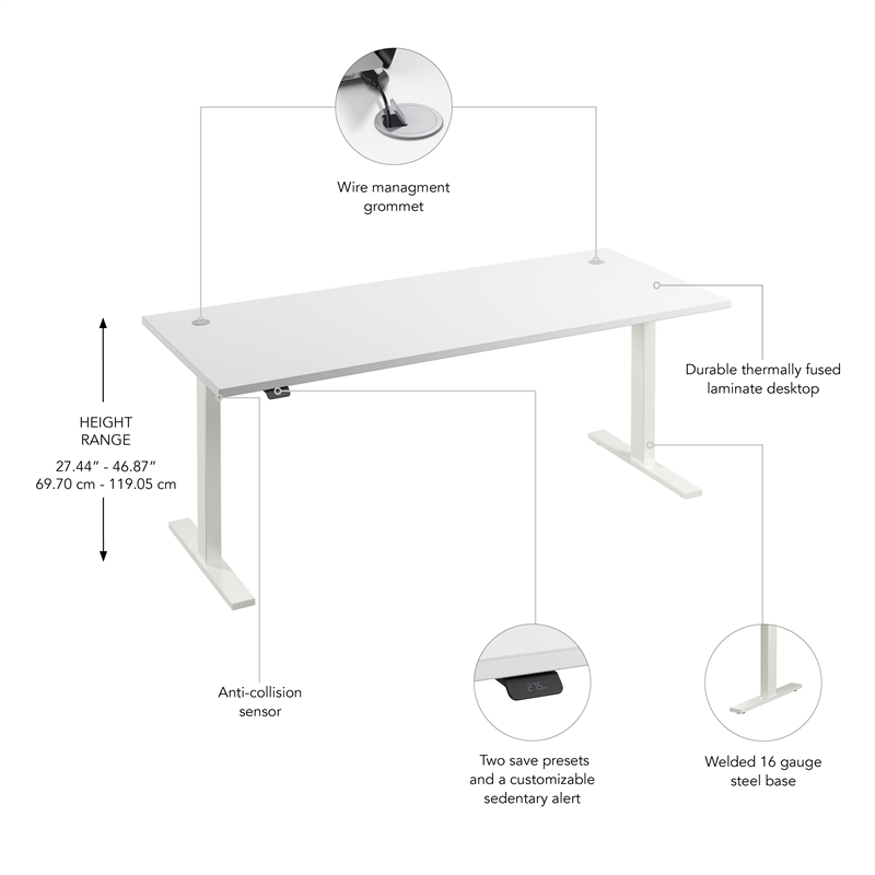 Move 60 Series 72W Adjustable Standing Desk in White - Engineered Wood