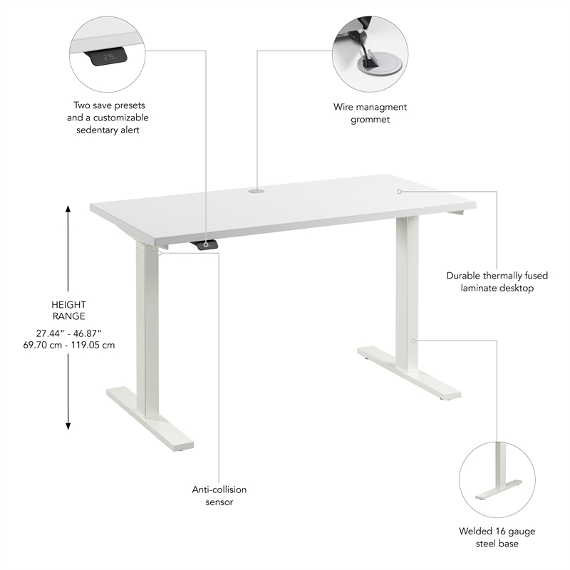 Move 60 Series 48W Adjustable Standing Desk in White - Engineered Wood