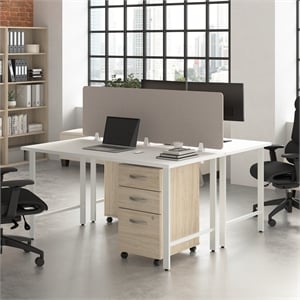 Hustle 2 Person Computer Desk with Drawers in White/Elm - Engineered Wood