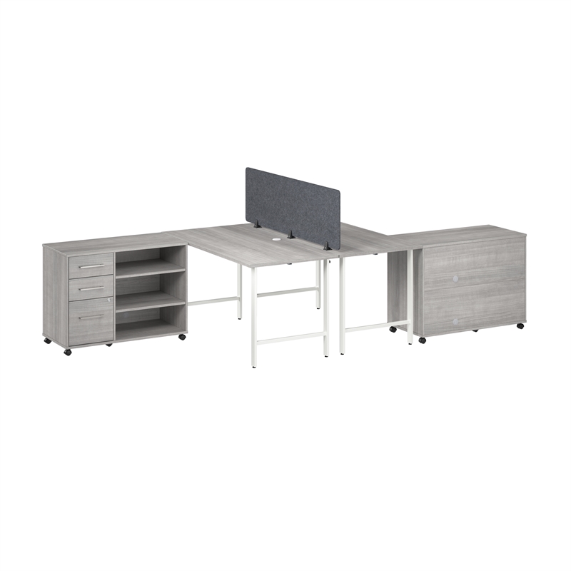 Hustle 2 Person Desk with Mobile Storage in Platinum Gray - Engineered Wood