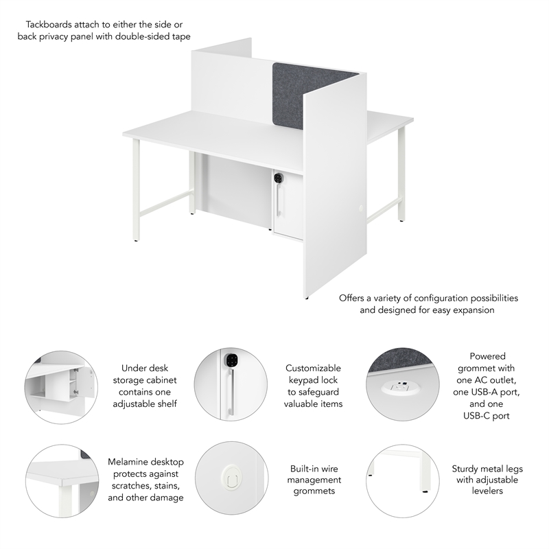 Hustle 60W 2 Person Cubicle Desk with Storage in White - Engineered Wood