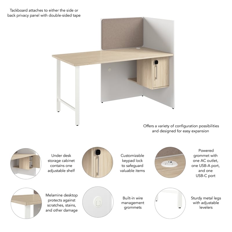 Hustle 60-inch Office Cubicle Desk with Storage in White/Elm - Engineered Wood