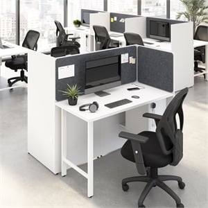 Hustle 48W 2 Person Cubicle with Tackboard in White - Engineered Wood