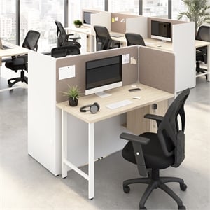 Hustle 48W 2 Person Cubicle with Tackboard in White/Elm - Engineered Wood