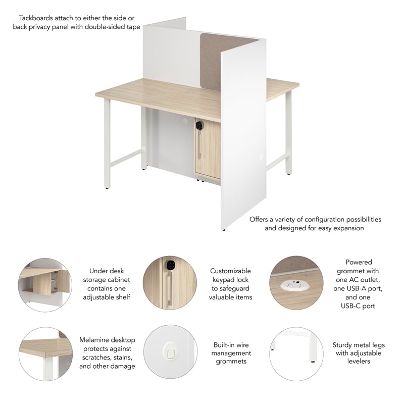 Hustle 48W 2 Person Cubicle Desk with Storage in White/Elm - Engineered Wood