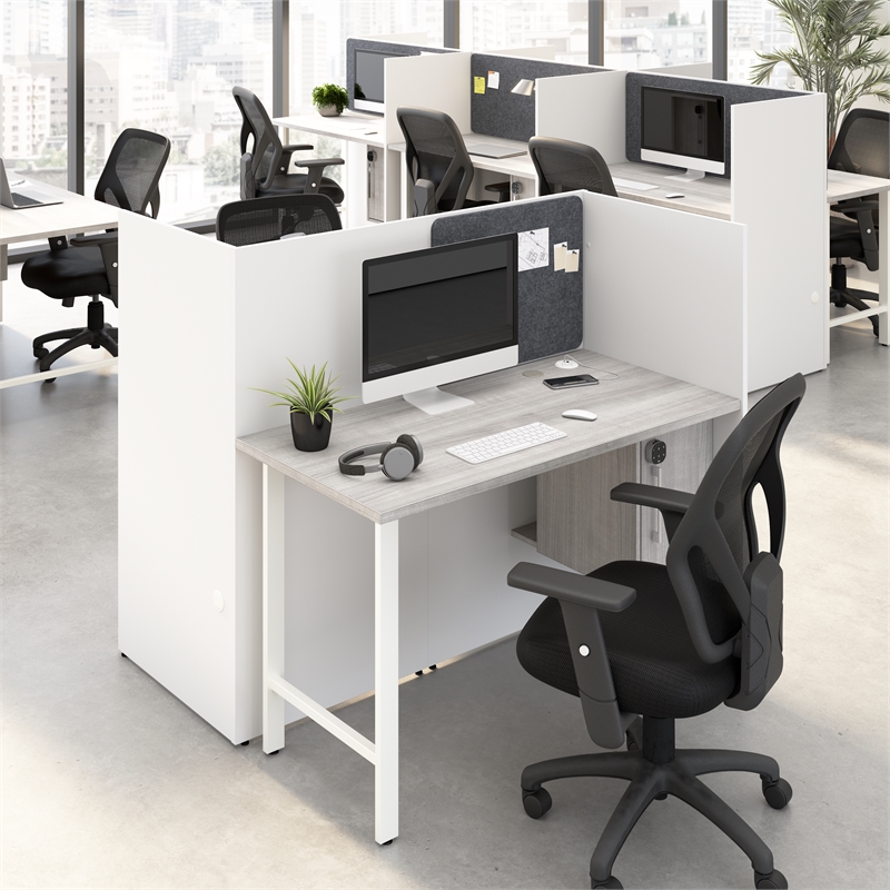 Hustle 48W 2 Person Cubicle Desk with Storage in White/Gray - Engineered Wood