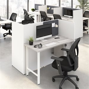 Hustle 48W 2 Person Cubicle Desk with Storage in White/Gray - Engineered Wood