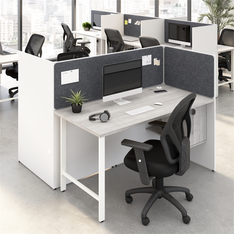 Hustle 60W 2 Person Cubicle with Tackboard in White/Gray - Engineered Wood