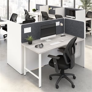 Hustle 60W 2 Person Cubicle with Tackboard in White/Gray - Engineered Wood