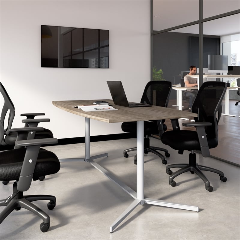 72W Office Conference Table with Metal Base in Modern Hickory - Engineered Wood