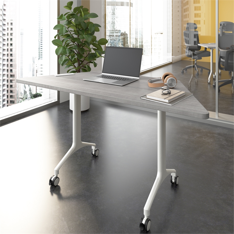 Synergy 60-inch Trapezoid Modular Conference Table in Gray - Engineered Wood