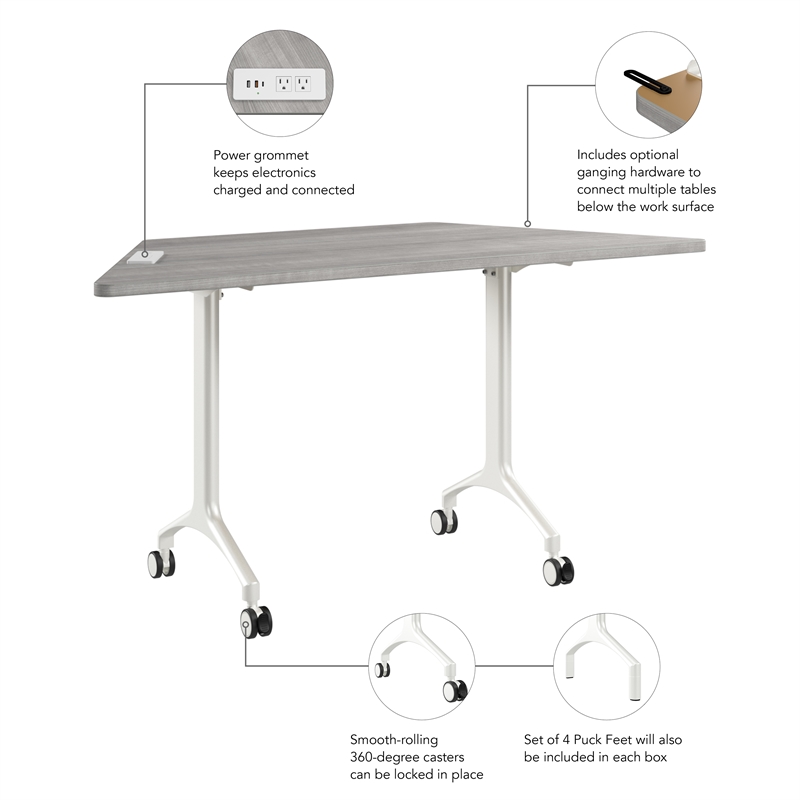 Synergy 60-inch Trapezoid Modular Conference Table in Gray - Engineered Wood
