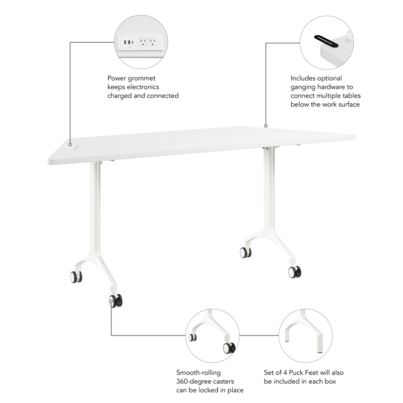 Synergy 72-inch Trapezoid Modular Conference Table in White - Engineered Wood