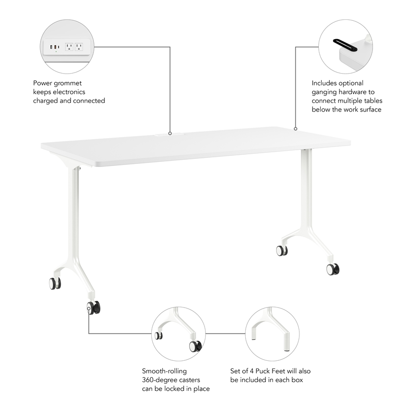 Synergy 60-inch Rectangle Modular Conference Table in White - Engineered Wood
