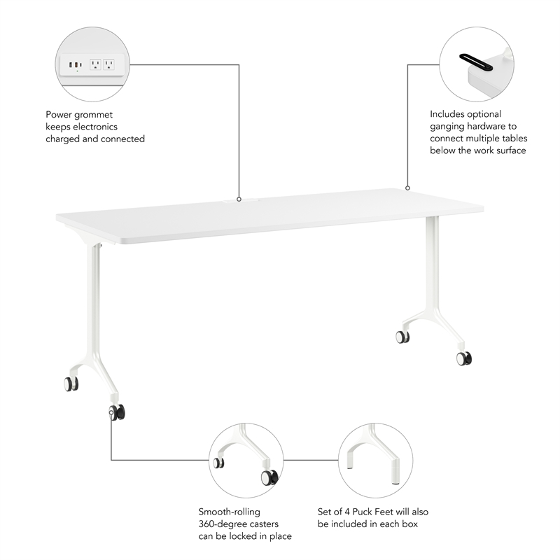 Synergy 72-inch Rectangle Modular Conference Table in White - Engineered Wood