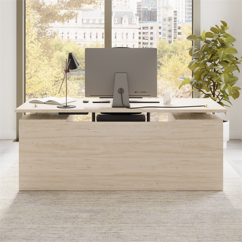 Stratus 72W Standing Desk with Modesty Panel in Natural Elm - Engineered Wood