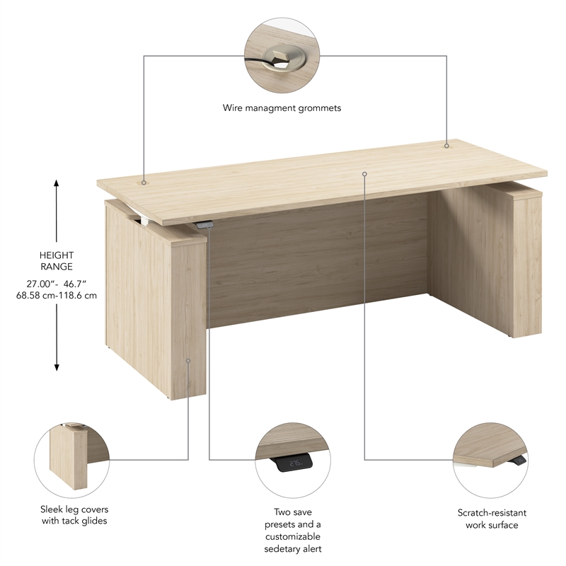 Stratus 72W Standing Desk with Modesty Panel in Natural Elm - Engineered Wood