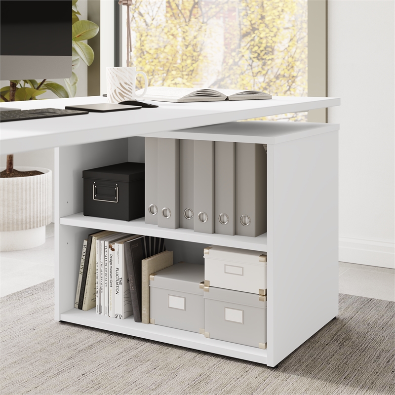 Stratus 60W x 30D Standing Desk with Bookcase in White - Engineered Wood