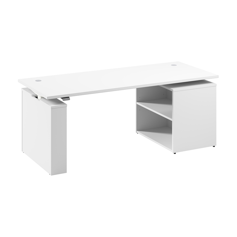 Stratus 72W x 30D Standing Desk with Bookcase in White - Engineered Wood