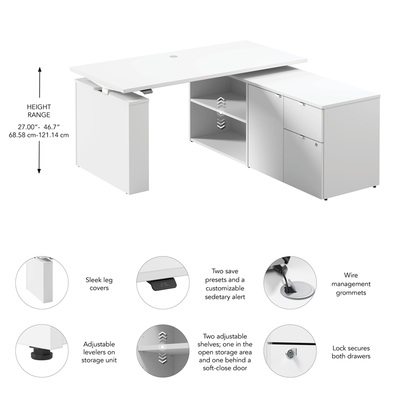 Stratus 60W Standing Desk with Storage in White - Engineered Wood