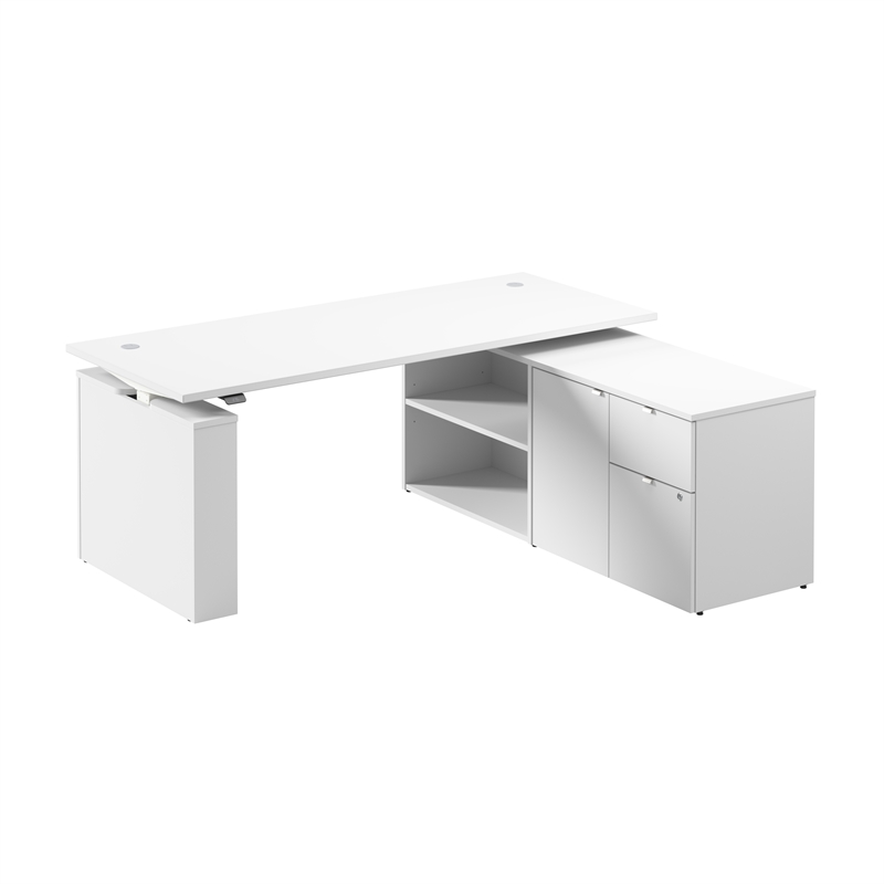 Stratus 72W x 30D Standing Desk with Storage in White - Engineered Wood