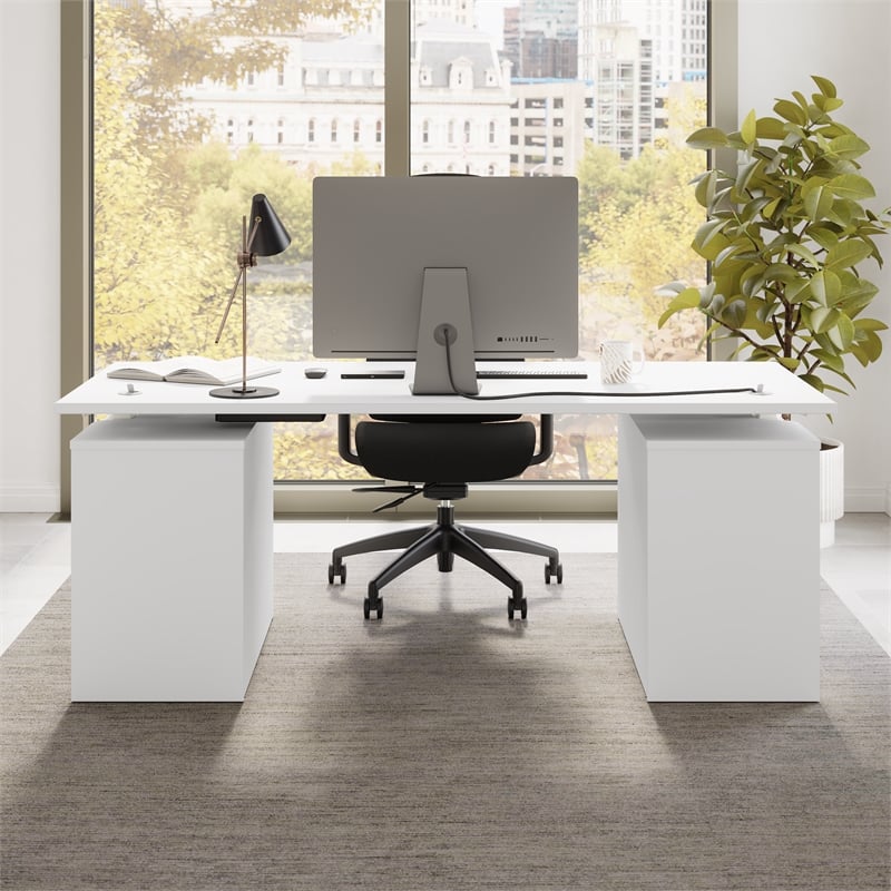 Stratus 72W Standing Desk with Drawers in White - Engineered Wood