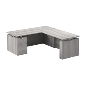 Stratus 72W Standing L Desk with File Cabinet in Platinum Gray - Engineered Wood