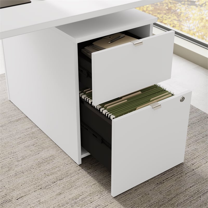 Stratus 60W Standing L Desk with Drawers in White - Engineered Wood