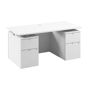 Stratus 60W Standing Desk with Drawers & Panel in White - Engineered Wood
