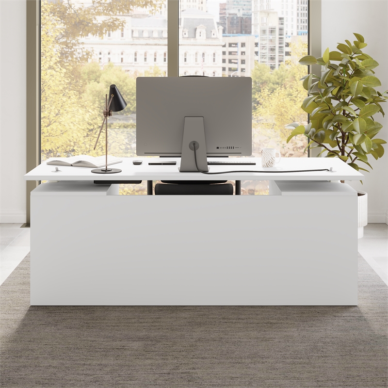 Stratus 72W Standing Desk with Drawers & Panel in White - Engineered Wood